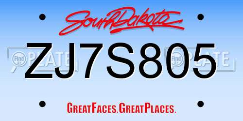 ZJ7S805 South Dakota License Plate