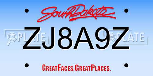 ZJ8A9Z South Dakota License Plate