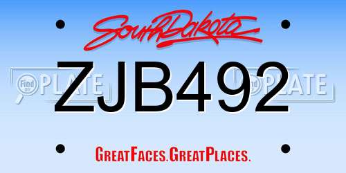 ZJB492 South Dakota License Plate