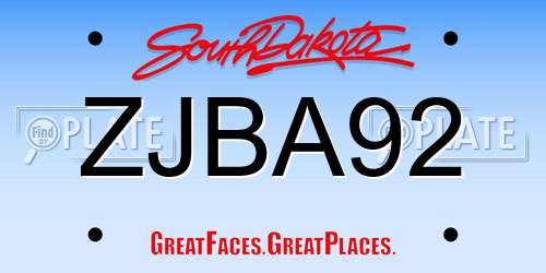 ZJBA92 South Dakota License Plate