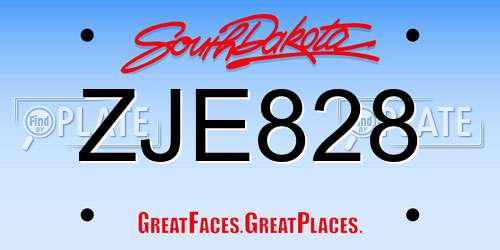 ZJE828 South Dakota License Plate