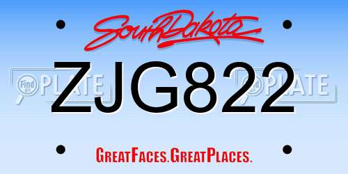 ZJG822 South Dakota License Plate