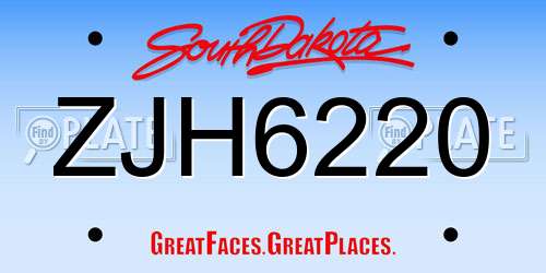 ZJH6220 South Dakota License Plate