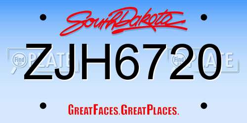 ZJH6720 South Dakota License Plate