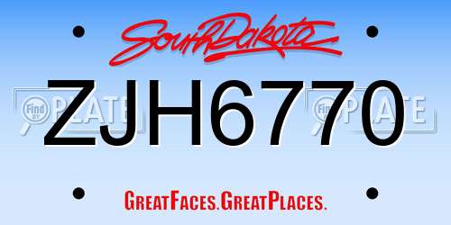 ZJH6770 South Dakota License Plate