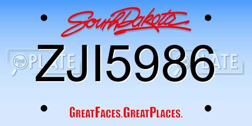ZJI5986 South Dakota License Plate