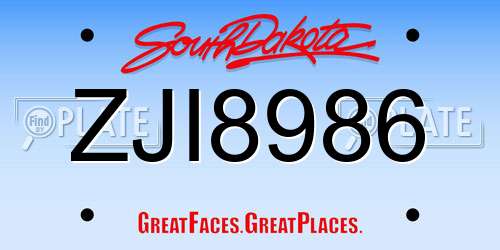 ZJI8986 South Dakota License Plate