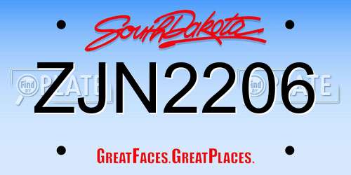 ZJN2206 South Dakota License Plate