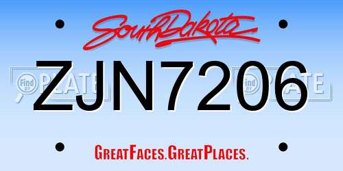 ZJN7206 South Dakota License Plate