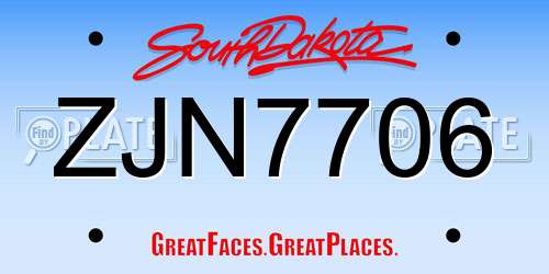 ZJN7706 South Dakota License Plate