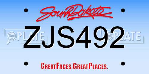 ZJS492 South Dakota License Plate