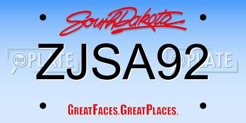 ZJSA92 South Dakota License Plate