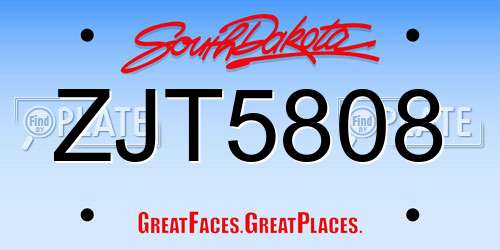 ZJT5808 South Dakota License Plate