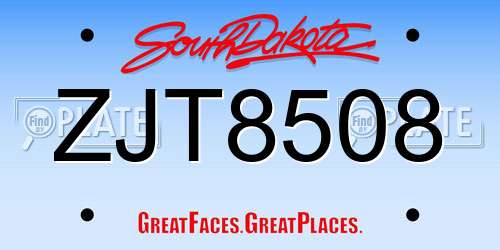 ZJT8508 South Dakota License Plate