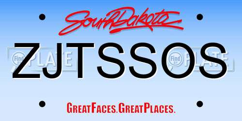 ZJTSSOS South Dakota License Plate
