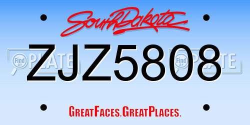 ZJZ5808 South Dakota License Plate