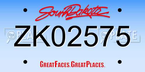 ZK02575 South Dakota License Plate