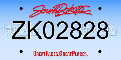 ZK02828 South Dakota License Plate