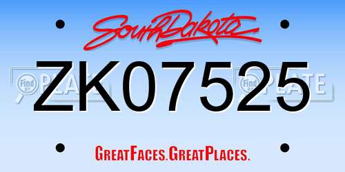 ZK07525 South Dakota License Plate