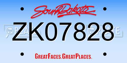 ZK07828 South Dakota License Plate