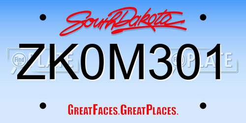 ZK0M301 South Dakota License Plate
