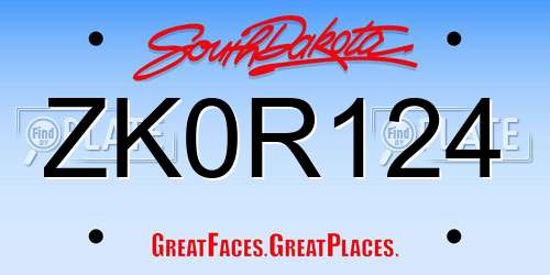 ZK0R124 South Dakota License Plate