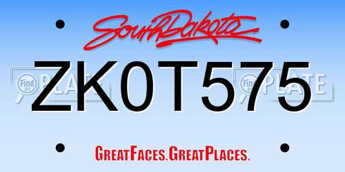 ZK0T575 South Dakota License Plate