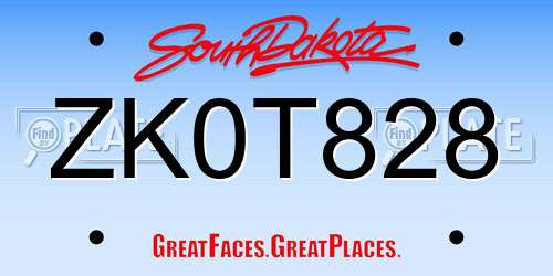 ZK0T828 South Dakota License Plate
