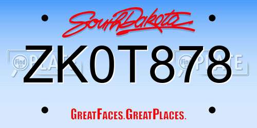 ZK0T878 South Dakota License Plate