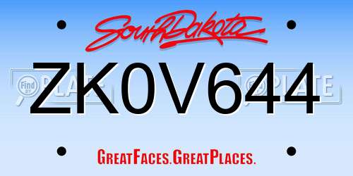 ZK0V644 South Dakota License Plate