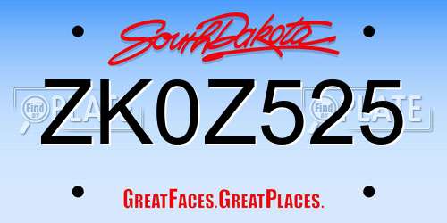 ZK0Z525 South Dakota License Plate