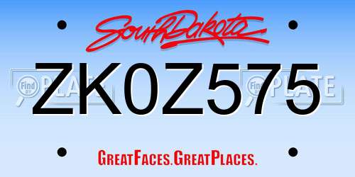 ZK0Z575 South Dakota License Plate