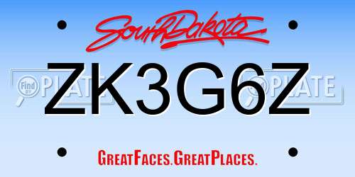 ZK3G6Z South Dakota License Plate