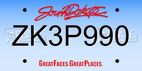 ZK3P990 South Dakota License Plate