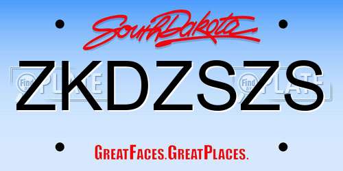 ZKDZSZS South Dakota License Plate