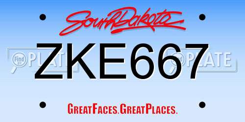ZKE667 South Dakota License Plate