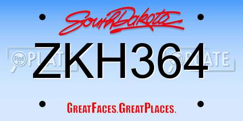 ZKH364 South Dakota License Plate