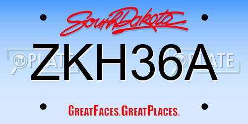 ZKH36A South Dakota License Plate