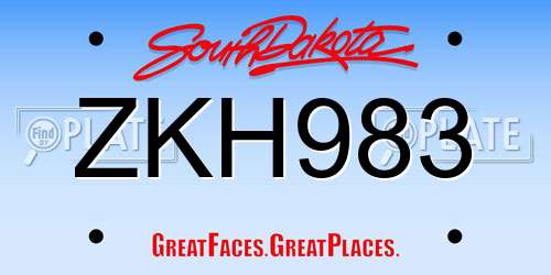 ZKH983 South Dakota License Plate
