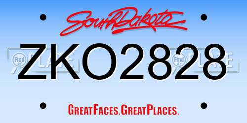 ZKO2828 South Dakota License Plate