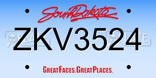 ZKV3524 South Dakota License Plate