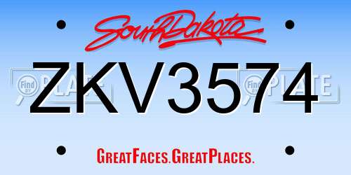 ZKV3574 South Dakota License Plate