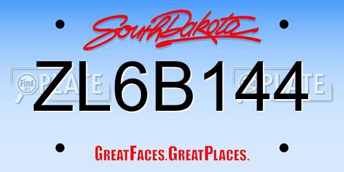 ZL6B144 South Dakota License Plate