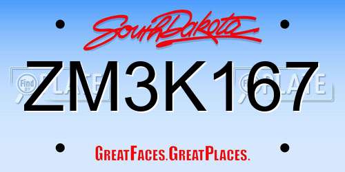 ZM3K167 South Dakota License Plate