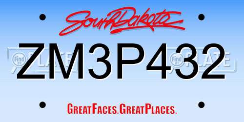 ZM3P432 South Dakota License Plate