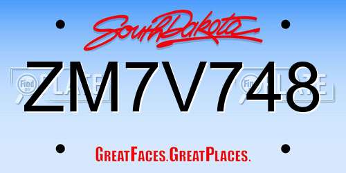 ZM7V748 South Dakota License Plate