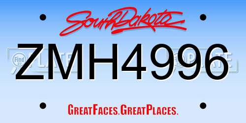 ZMH4996 South Dakota License Plate