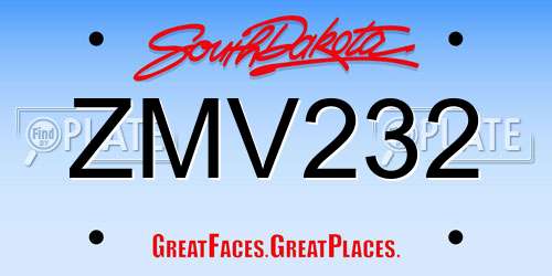 ZMV232 South Dakota License Plate