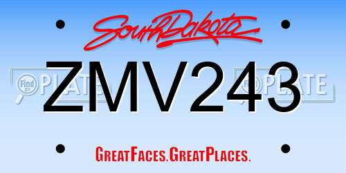 ZMV243 South Dakota License Plate
