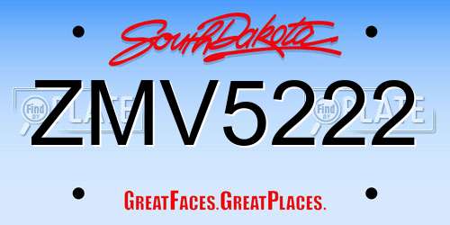 ZMV5222 South Dakota License Plate